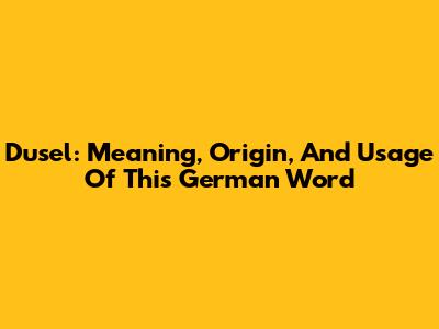 Dusel: Meaning, Origin, And Usage Of This German Word