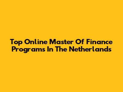 Top Online Master Of Finance Programs In The Netherlands